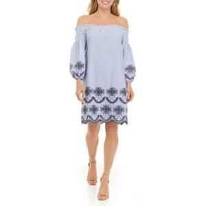 Vince Camuto Women's Off the Shoulder Eyelet Shift Dress Embroidered Hem SZ 14W‎